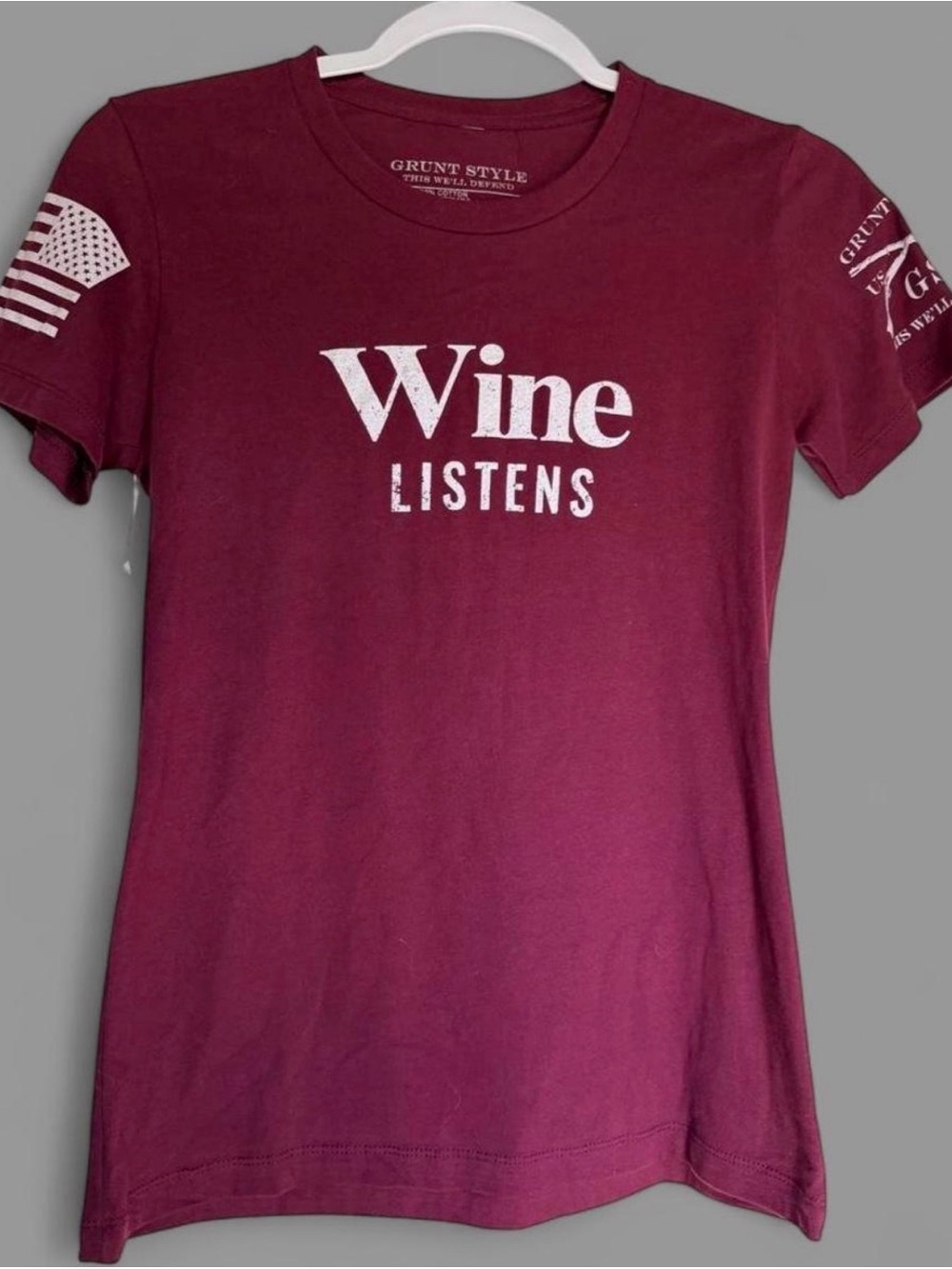 Grunt Style Women's Wine Listens Burgundy Short Sleeve Tee